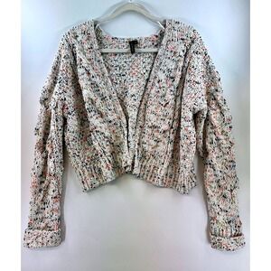 Moon Madison Cropped Open Front Confetti Knit Cardigan Sz S Boho Cottagecore